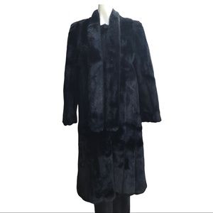 VINTAGE 70s Faux Pelted Style Black Fur Coat Size M/L